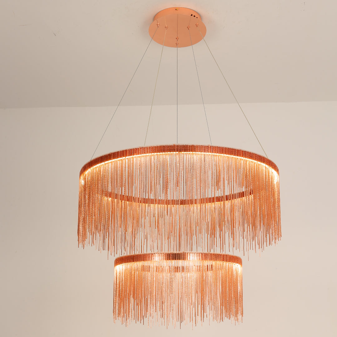 Pendelleuchte Kette mit LED-Tassel-Design aus Metall in Gold, Silber oder Roségold für Esszimmer, Wohnzimmer oder Schlafzimmer | Sansoti