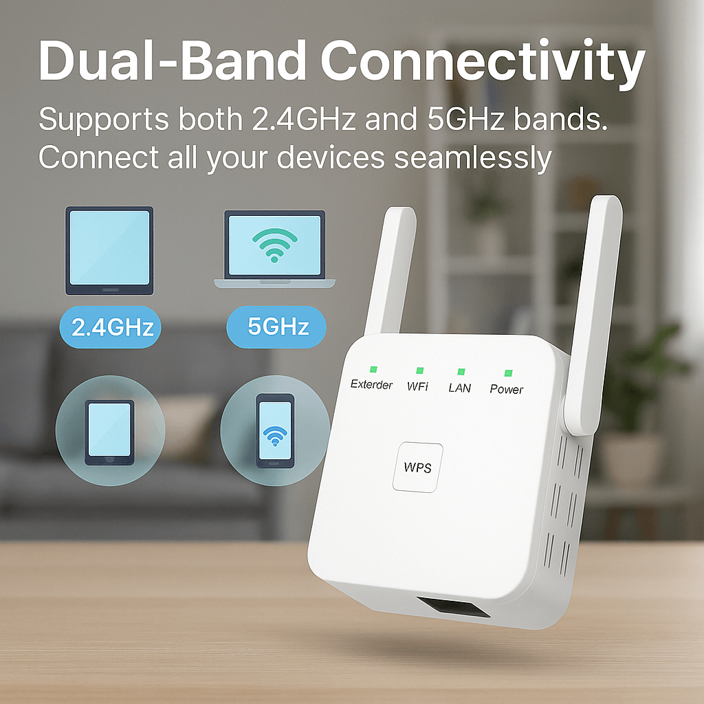 Kabelloser Signalverstärker, Dual-Band-WLAN-Reichweitenverstärker für das gesamte Heimnetzwerk, 2.4 und 5 GHz Router | Sansoti