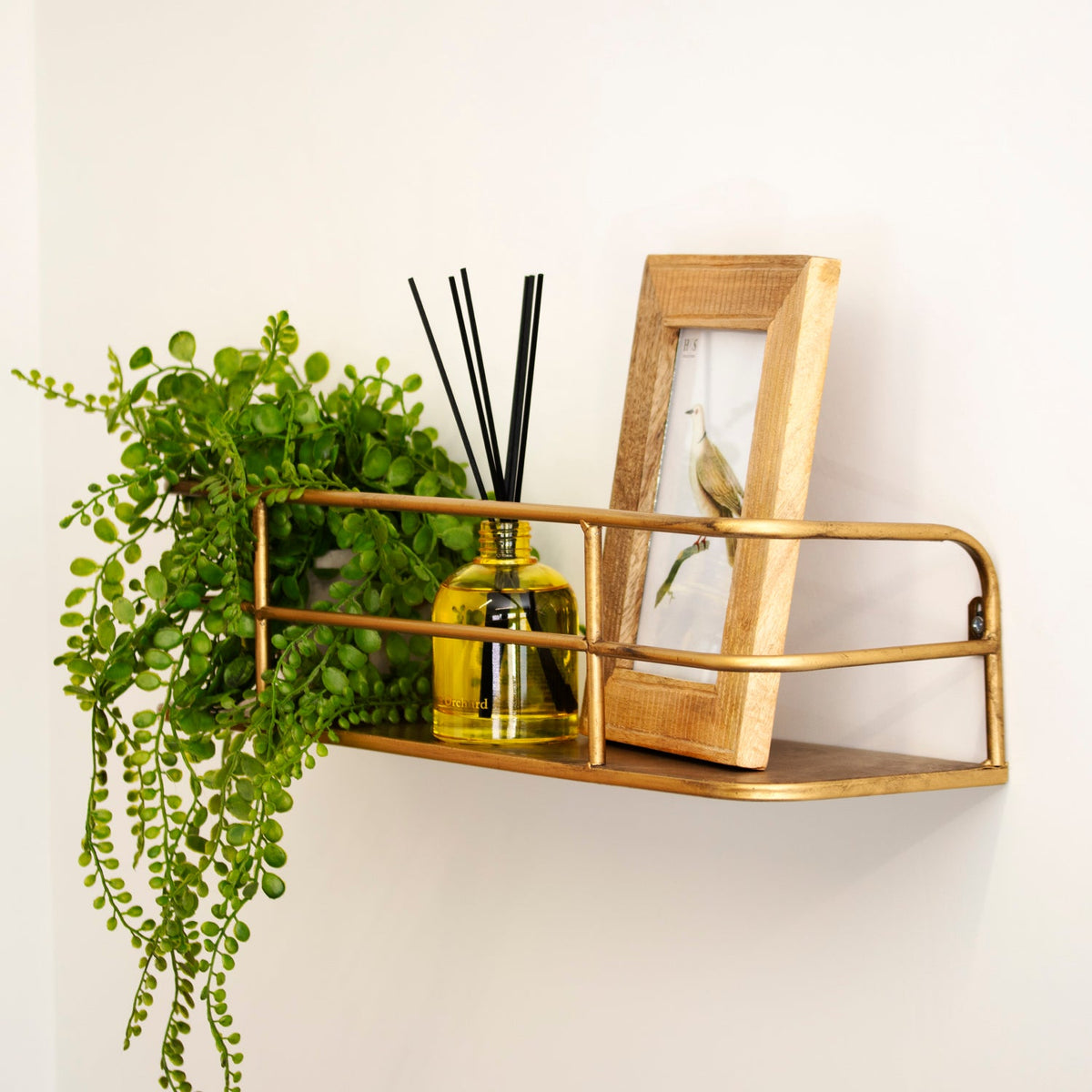Wall Shelf Industrial Metal Brass Gold 55cm Wire Frame Wall Rack Living Room Modern