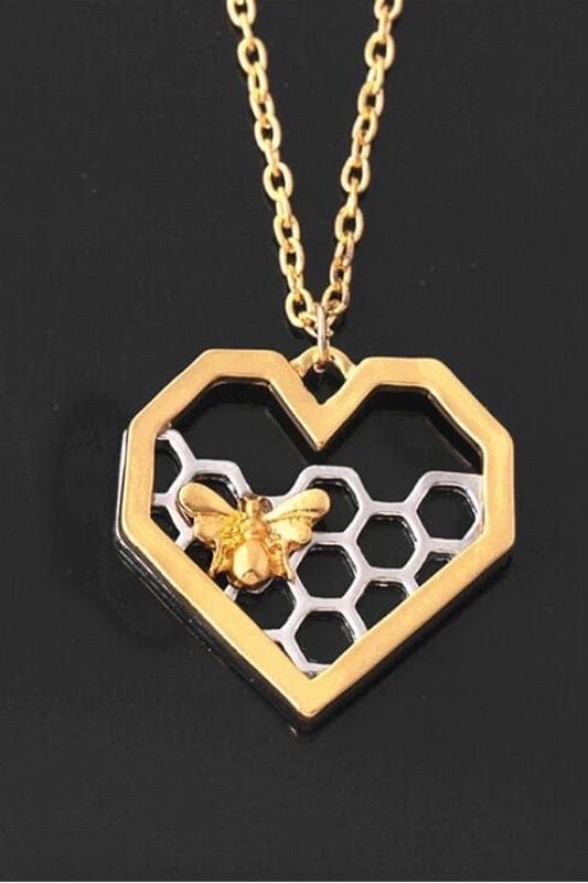 Hartvormige Honingraat Ketting met Vergulde Bij en Zilver voor Dames Cadeauidee Moederdag Verjaardag | Sansoti