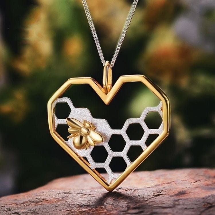 Hartvormige Honingraat Ketting met Vergulde Bij en Zilver voor Dames Cadeauidee Moederdag Verjaardag | Sansoti