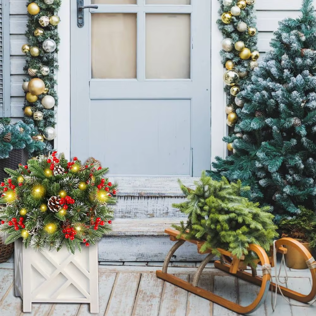 Beleuchteter LED-Weihnachtskranz, 50 cm, mit Timer und Batterie, Tannenzapfen und Beeren, für innen und außen, Tür- und Wanddekoration | Sansoti