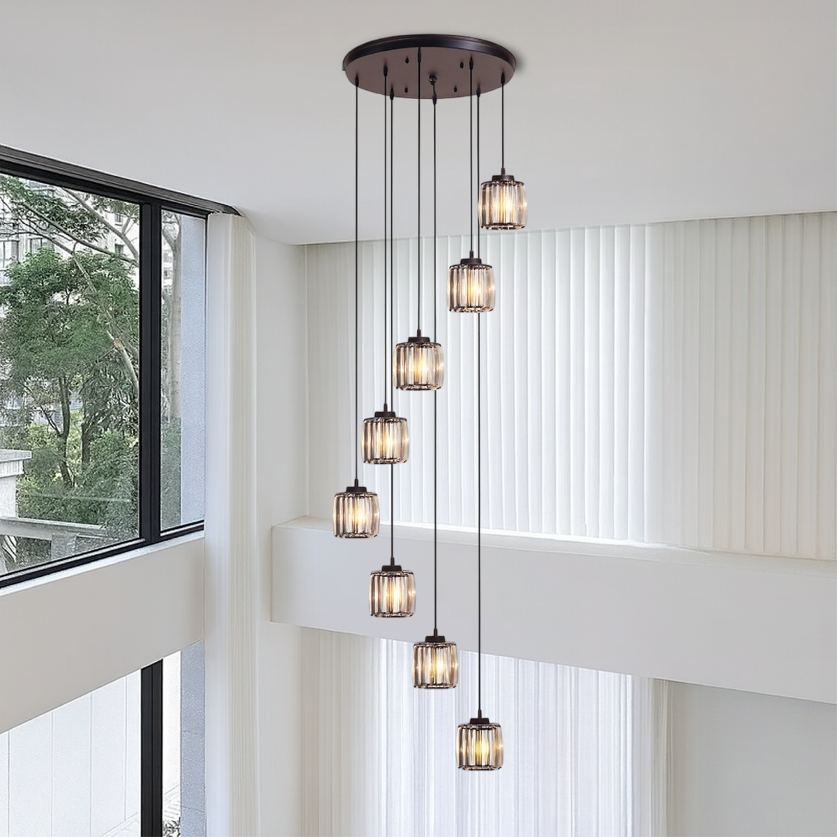 Kristallen Trapverlichting met Glazen Cascade | 5-Laags Design voor Trappenhuis & Entree | Sansoti