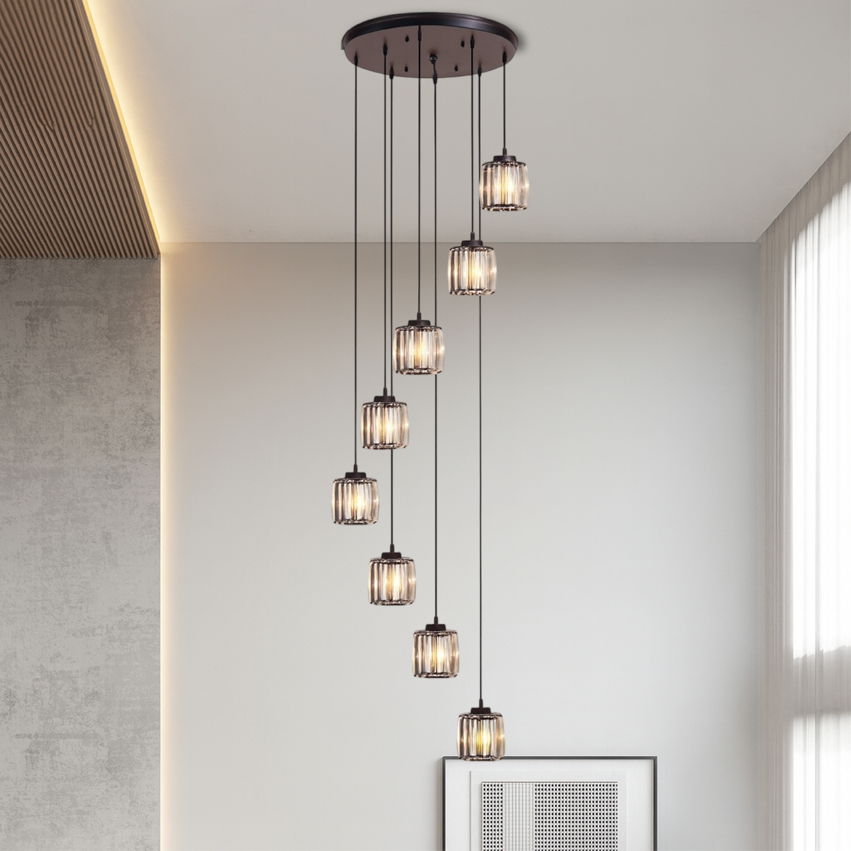 Kristallen Trapverlichting met Glazen Cascade | 5-Laags Design voor Trappenhuis & Entree | Sansoti