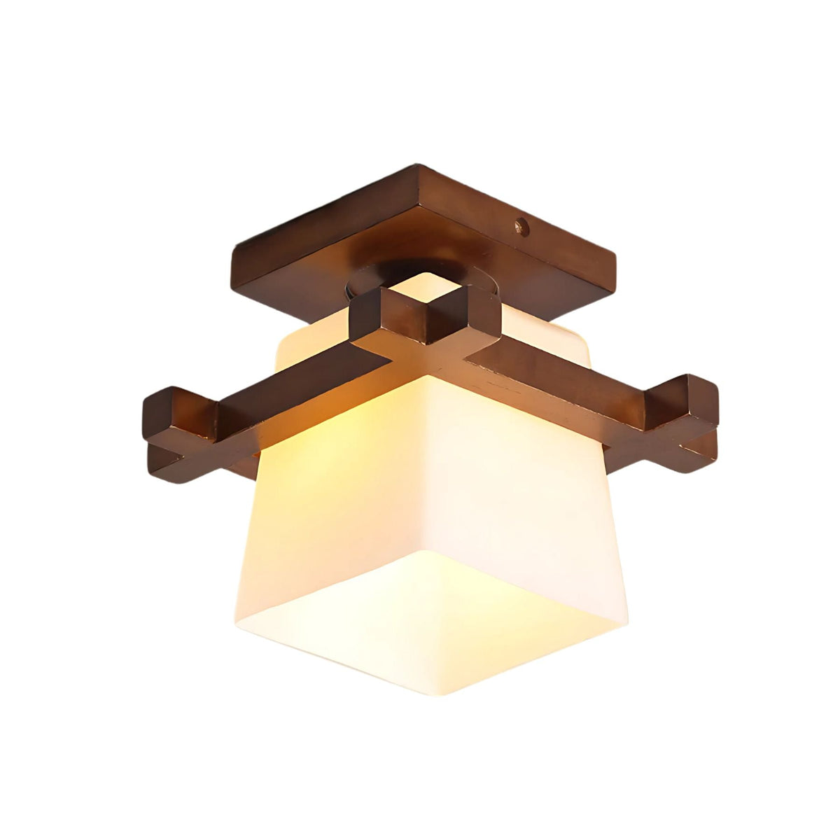 LED ceiling lamp wood E27 white Japandi hallway bedroom living room 20 cm square ceiling lamp Japanese style | Sansoti