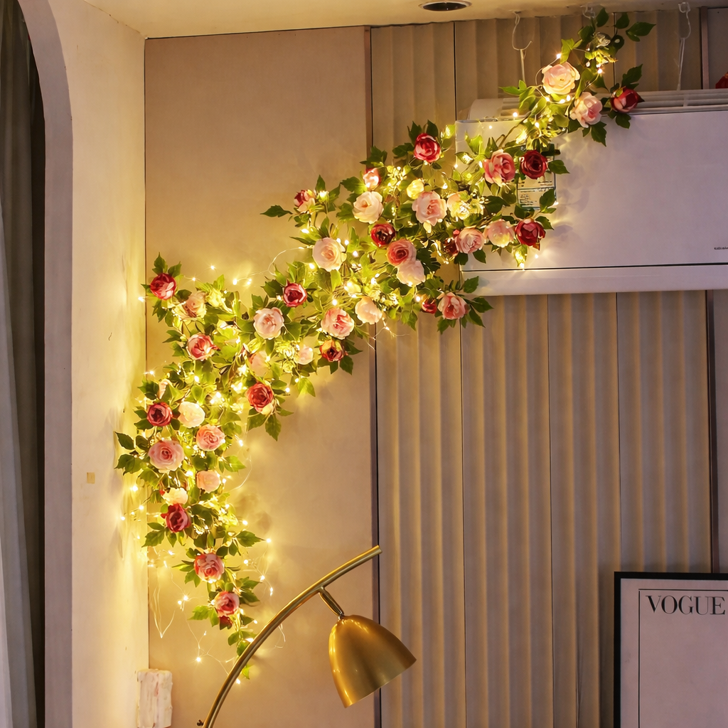LED Lichtslinger met Roze Rozen voor Wanddecoratie – 5 Meter Sfeerlicht | Sansoti