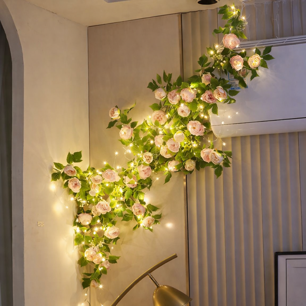 LED Lichtslinger met Roze Rozen voor Wanddecoratie – 5 Meter Sfeerlicht | Sansoti