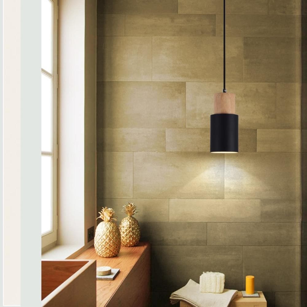 Suspension Cylindre Fer Bois Nickel Brossé E27 Scandinave Salon Salle à Manger | Sansoti