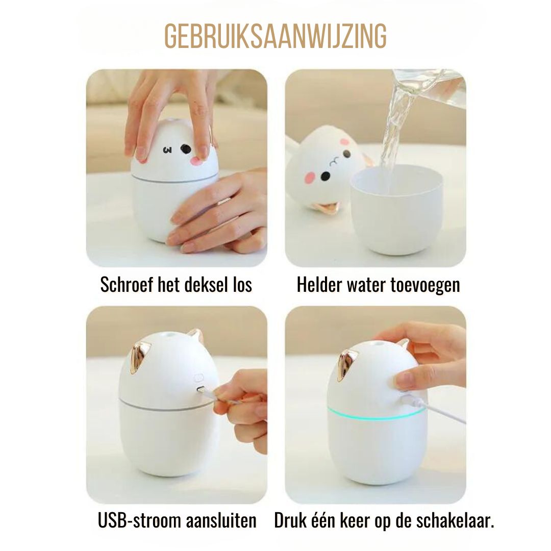 Cat Humidifier with LED Night Light – 250ml Humidification for Bedroom, Office, Children's Room | Sansoti