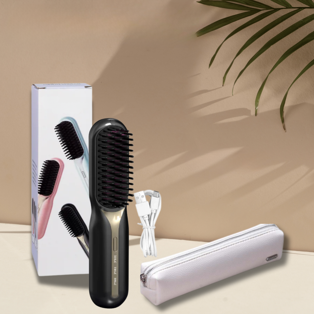 Wireless Heat Styler Brush Rechargeable with Ceramic Plates Straightening Curling Compact Travel Size for All Hair Types Home and On the Go | Sansoti