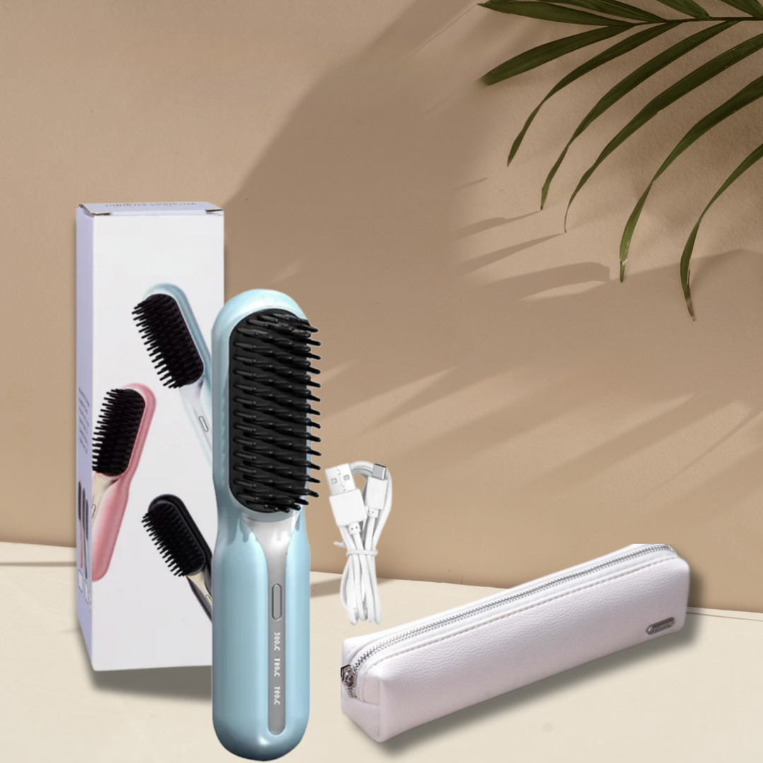 Wireless Heat Styler Brush Rechargeable with Ceramic Plates Straightening Curling Compact Travel Size for All Hair Types Home and On the Go | Sansoti