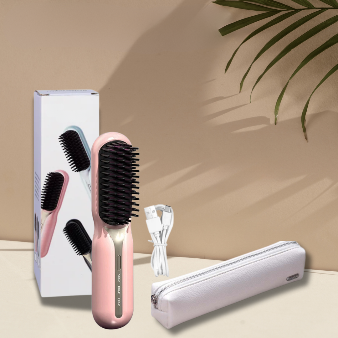 Wireless Heat Styler Brush Rechargeable with Ceramic Plates Straightening Curling Compact Travel Size for All Hair Types Home and On the Go | Sansoti