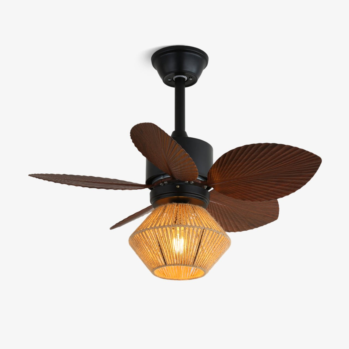 Ventilateur de plafond avec éclairage Rotin naturel Design tropical Ø76cm | Sansoti