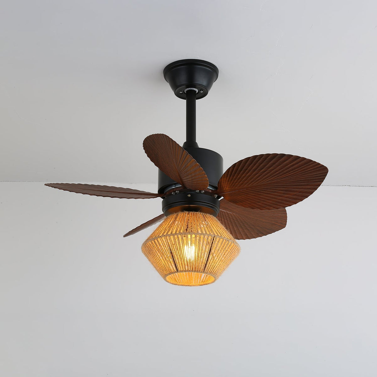 Ventilateur de plafond avec éclairage Rotin naturel Design tropical Ø76cm | Sansoti
