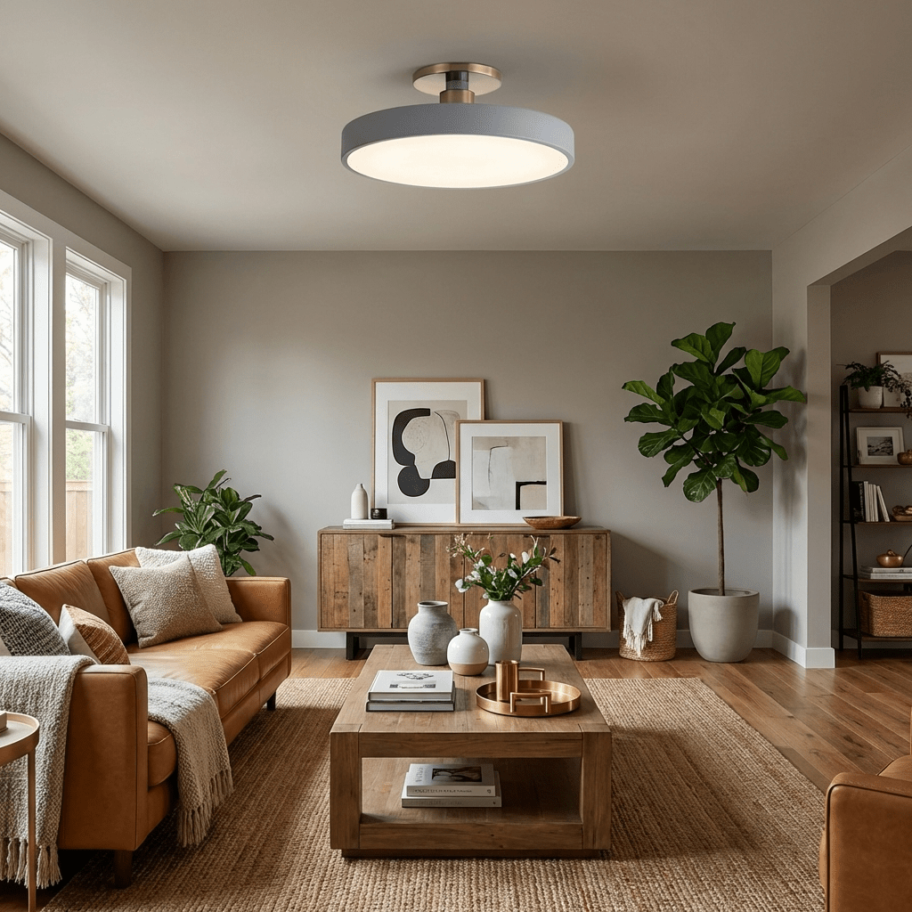 Isla Ceiling Light — Round Flush-Mount LED Ceiling Fixture with Black Metal Frame and White Diffuser | Ideal for Dining Rooms, Offices and Modern Interiors | Available in Six Colors | Sansoti