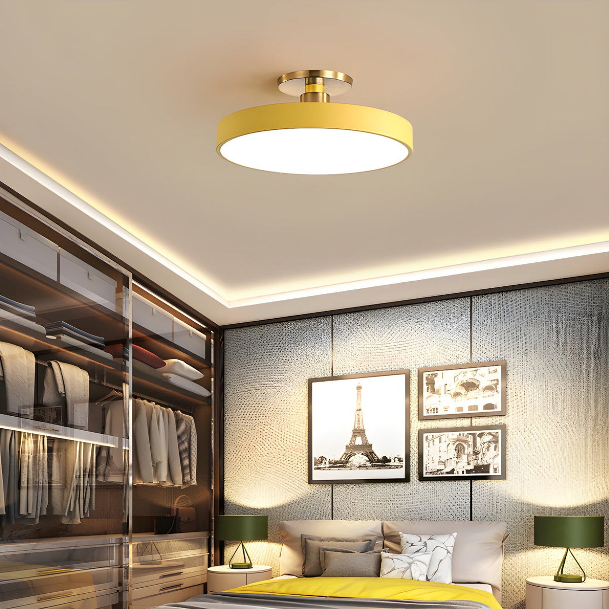 Isla Ceiling Light — Round Flush-Mount LED Ceiling Fixture with Black Metal Frame and White Diffuser | Ideal for Dining Rooms, Offices and Modern Interiors | Available in Six Colors | Sansoti