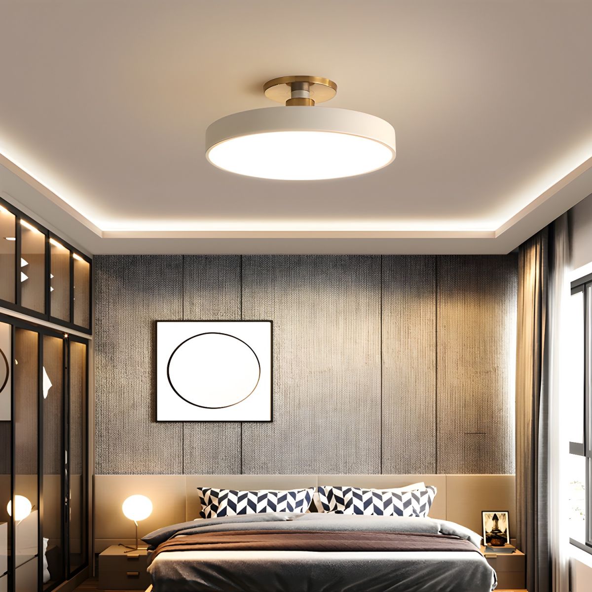 Isla Ceiling Light — Round Flush-Mount LED Ceiling Fixture with Black Metal Frame and White Diffuser | Ideal for Dining Rooms, Offices and Modern Interiors | Available in Six Colors | Sansoti