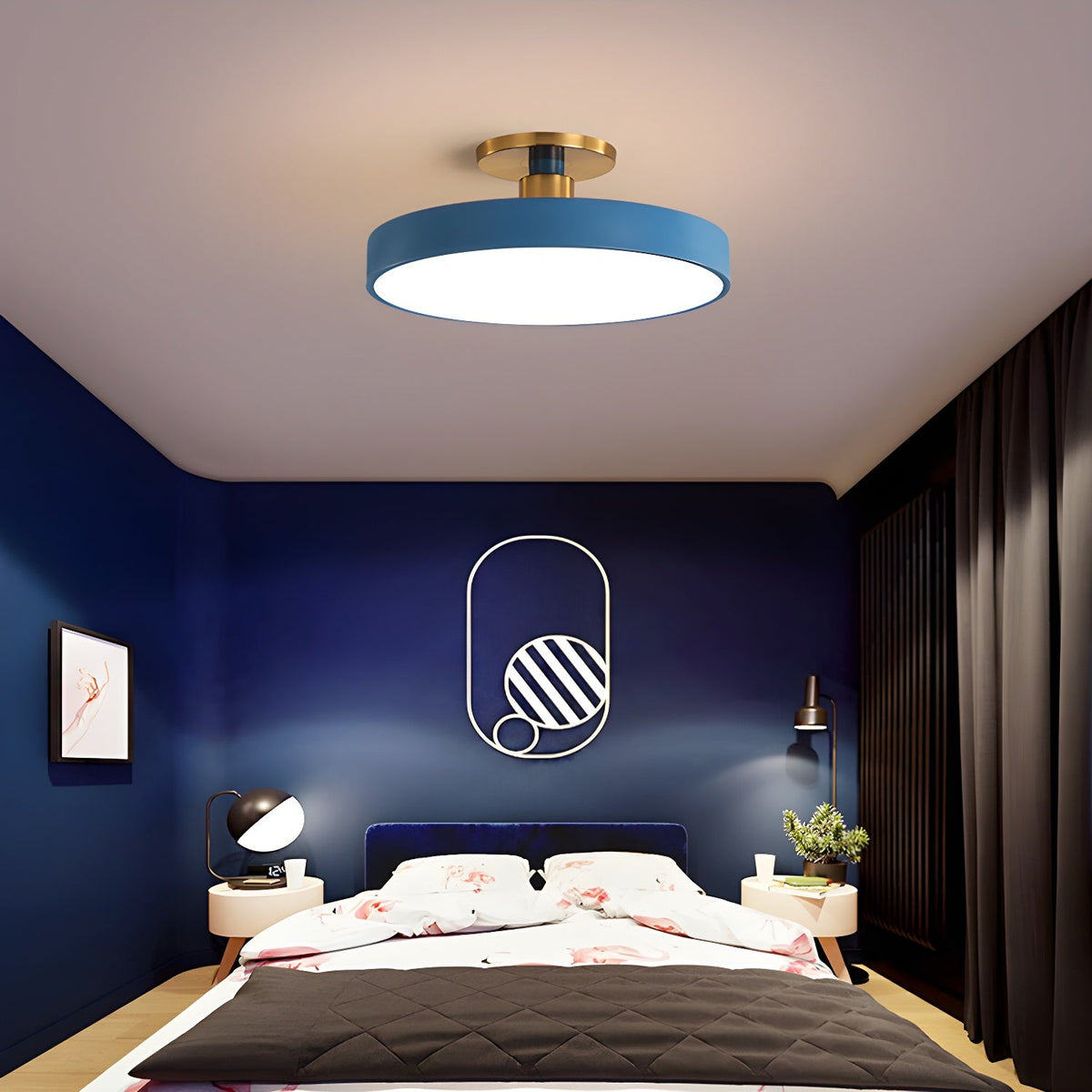 Isla Ceiling Light — Round Flush-Mount LED Ceiling Fixture with Black Metal Frame and White Diffuser | Ideal for Dining Rooms, Offices and Modern Interiors | Available in Six Colors | Sansoti
