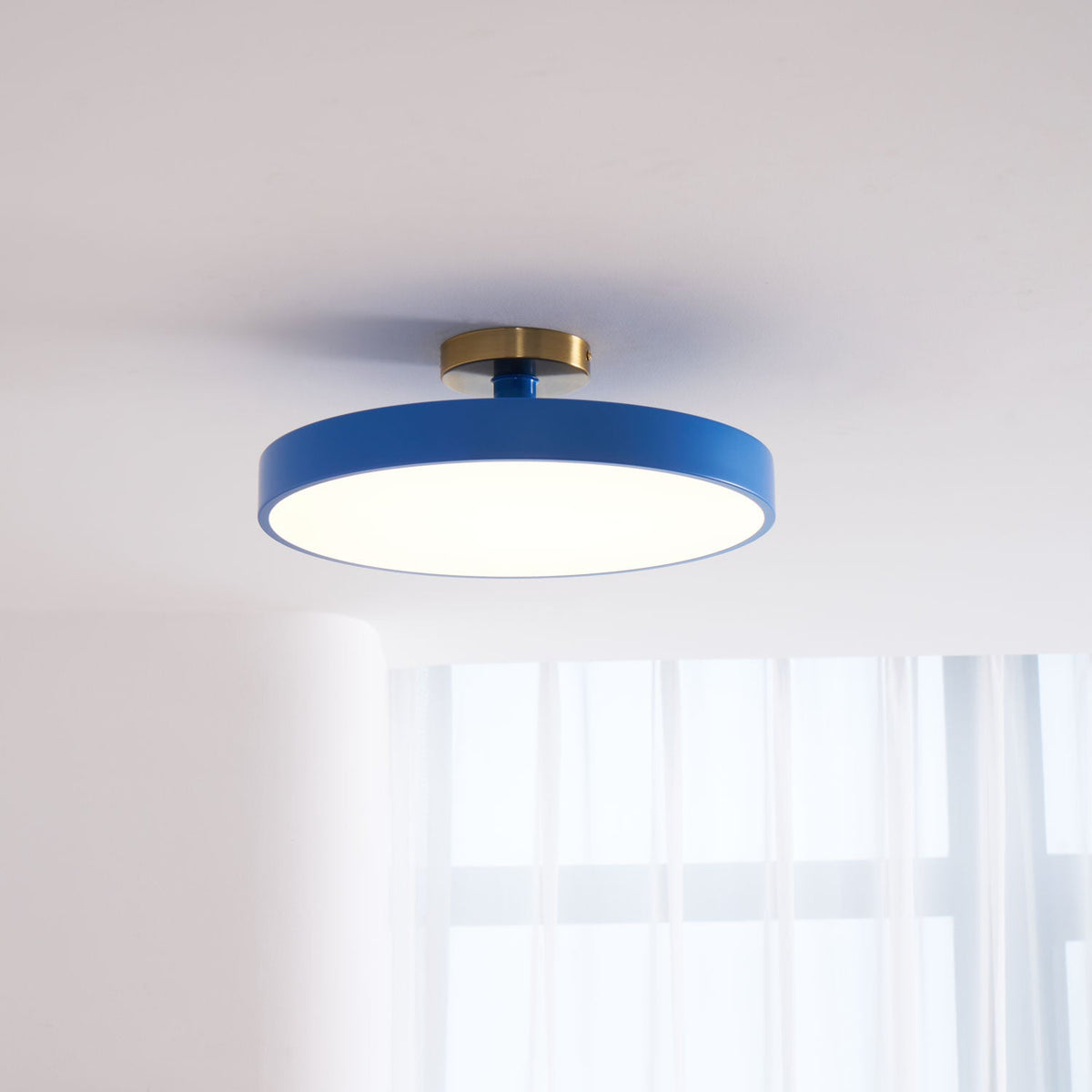 Isla Ceiling Light — Round Flush-Mount LED Ceiling Fixture with Black Metal Frame and White Diffuser | Ideal for Dining Rooms, Offices and Modern Interiors | Available in Six Colors | Sansoti
