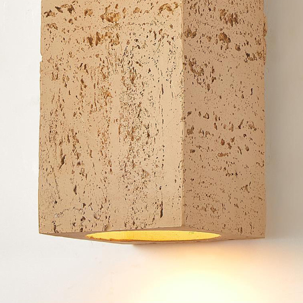 Japandi Wall Lamp Travertine-Look Cement Rectangle Warm Light Living Room Bedroom | Sansoti