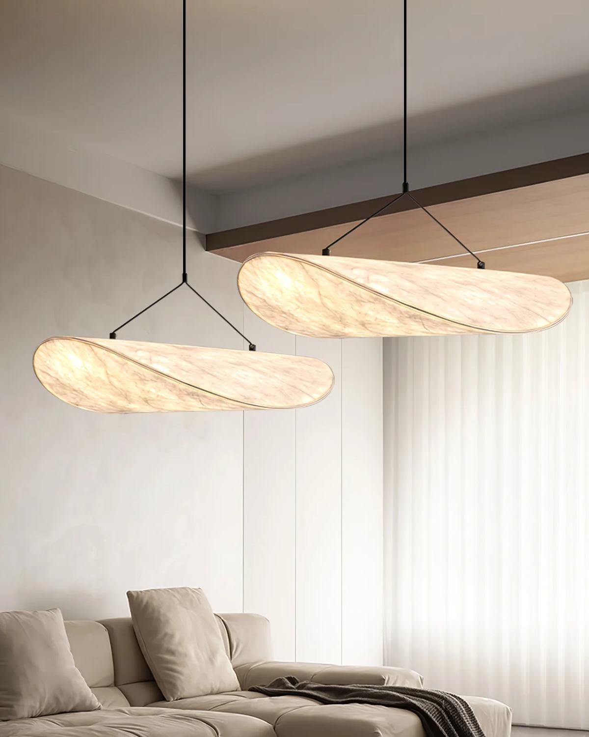 Sansoti - Japandi Pendant Lamp White for Bedroom and Living Room – Modern Ambient Lighting E27