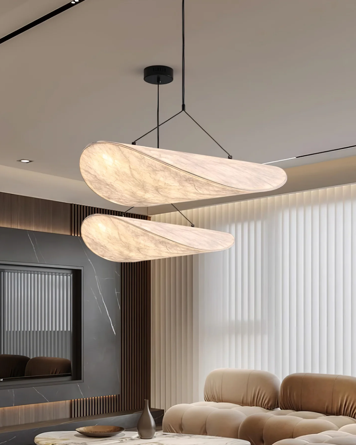 Sansoti - Japandi Pendant Lamp White for Bedroom and Living Room – Modern Ambient Lighting E27