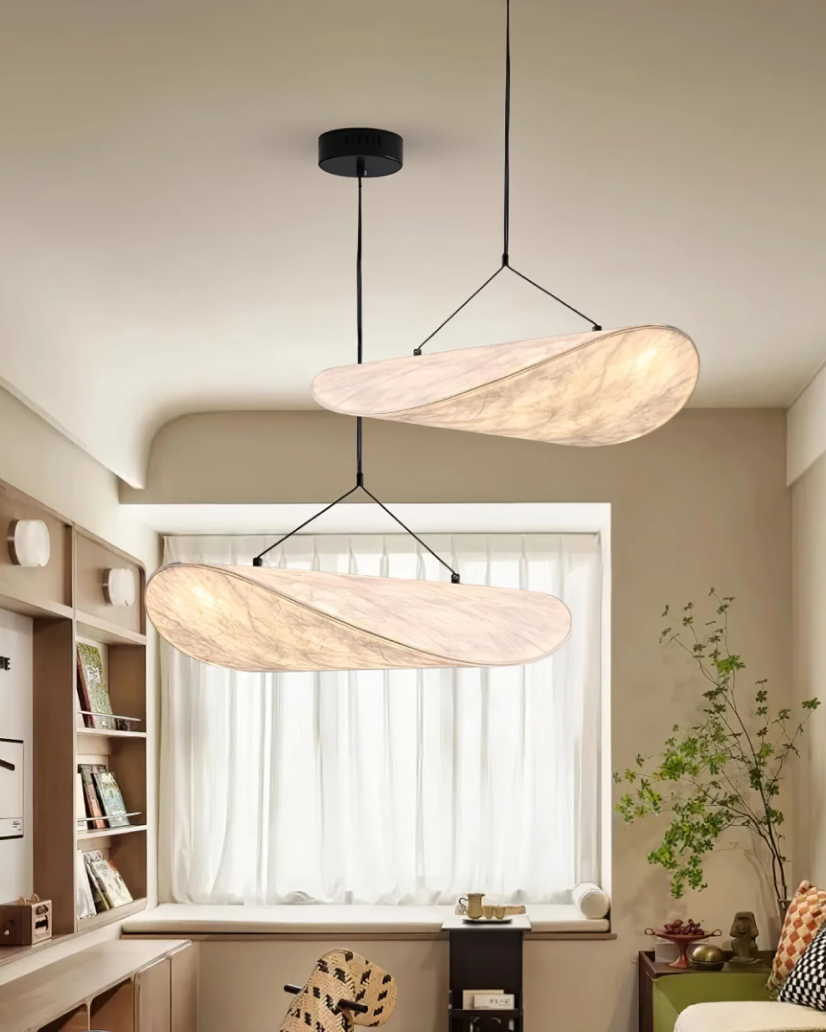 Sansoti - Japandi Pendant Lamp White for Bedroom and Living Room – Modern Ambient Lighting E27