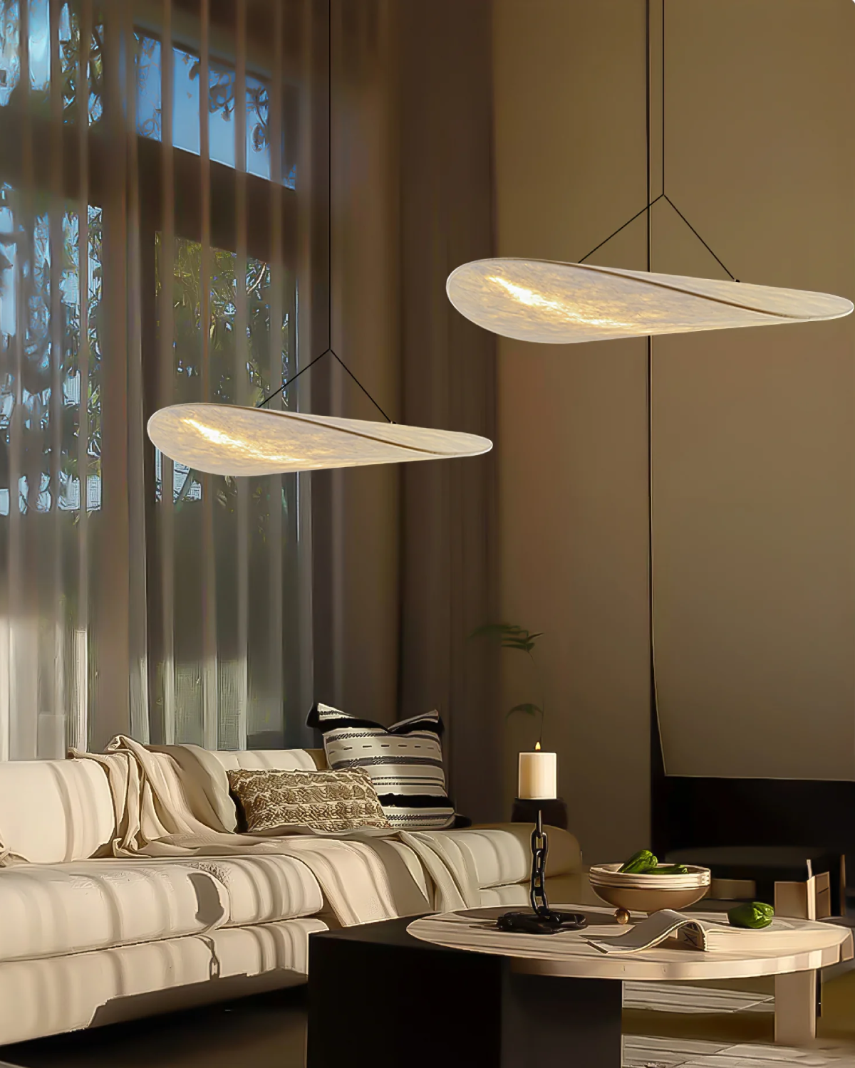 Sansoti - Japandi Pendant Lamp White for Bedroom and Living Room – Modern Ambient Lighting E27
