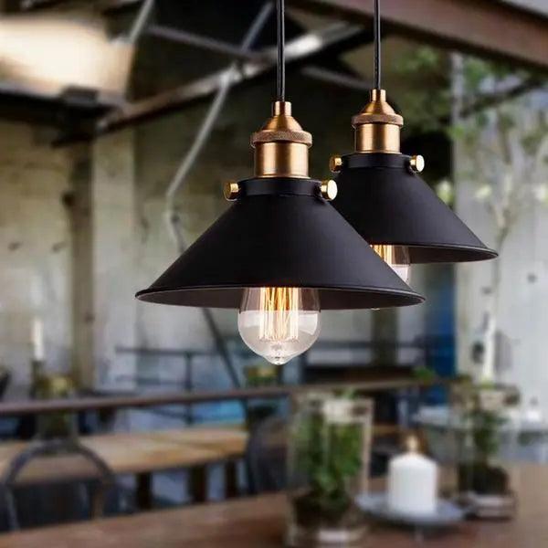 Modern Scandinavian Industrial Pendant Lamp – Black with Gold Accents | Sansoti