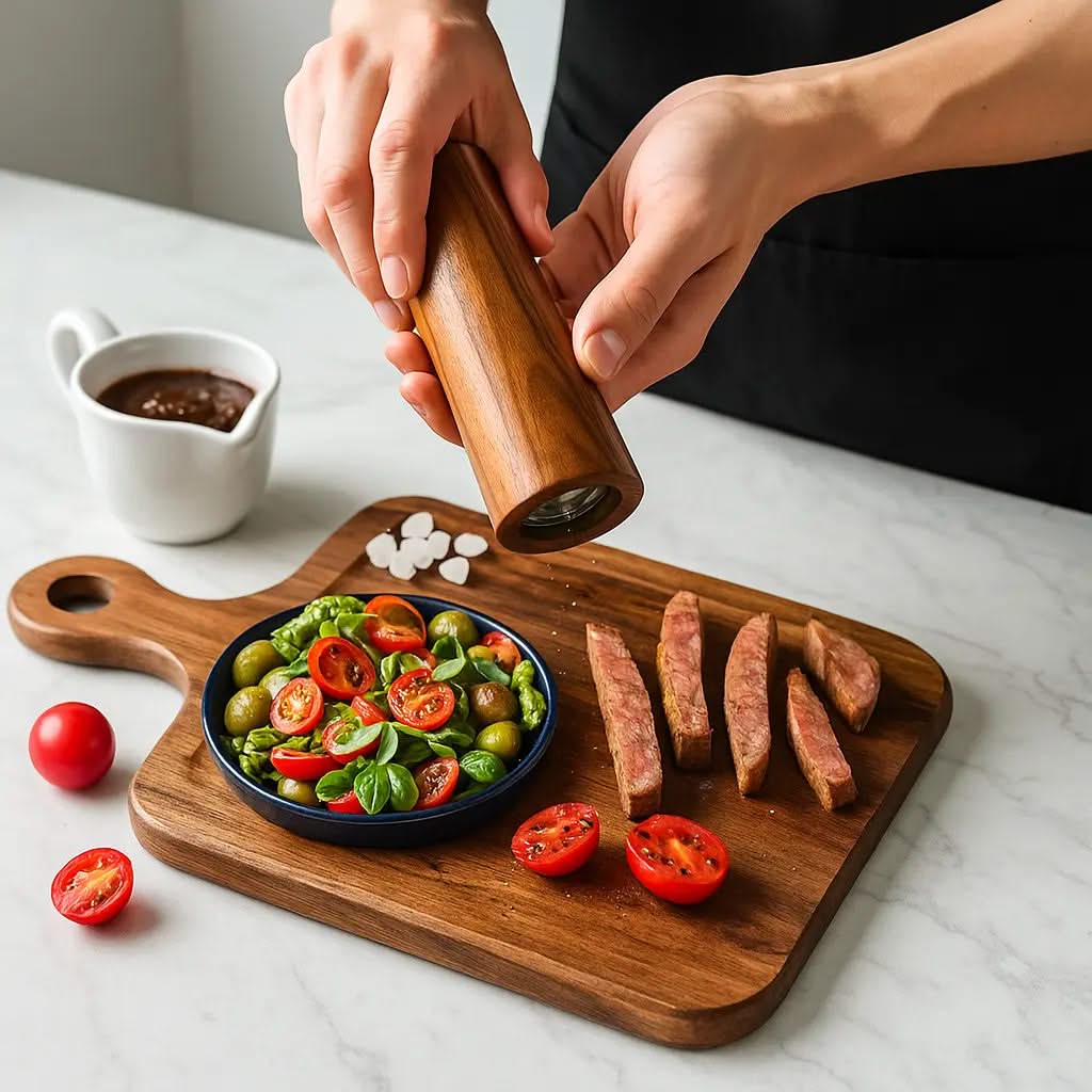 Wooden Salt and Pepper Mill Set with Stand Kitchen Accessory Spice Mill Table Kitchen Dining Serving | Sansoti
