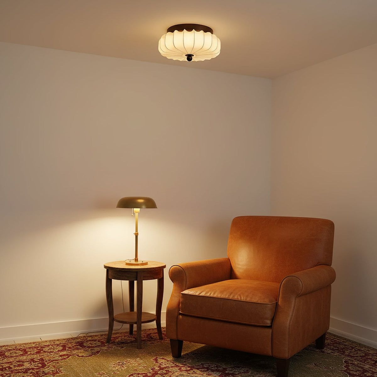 Ceiling Lamp with Walnut Frame and Fabric Shade – Vintage Design with Integrated LED | Sansoti