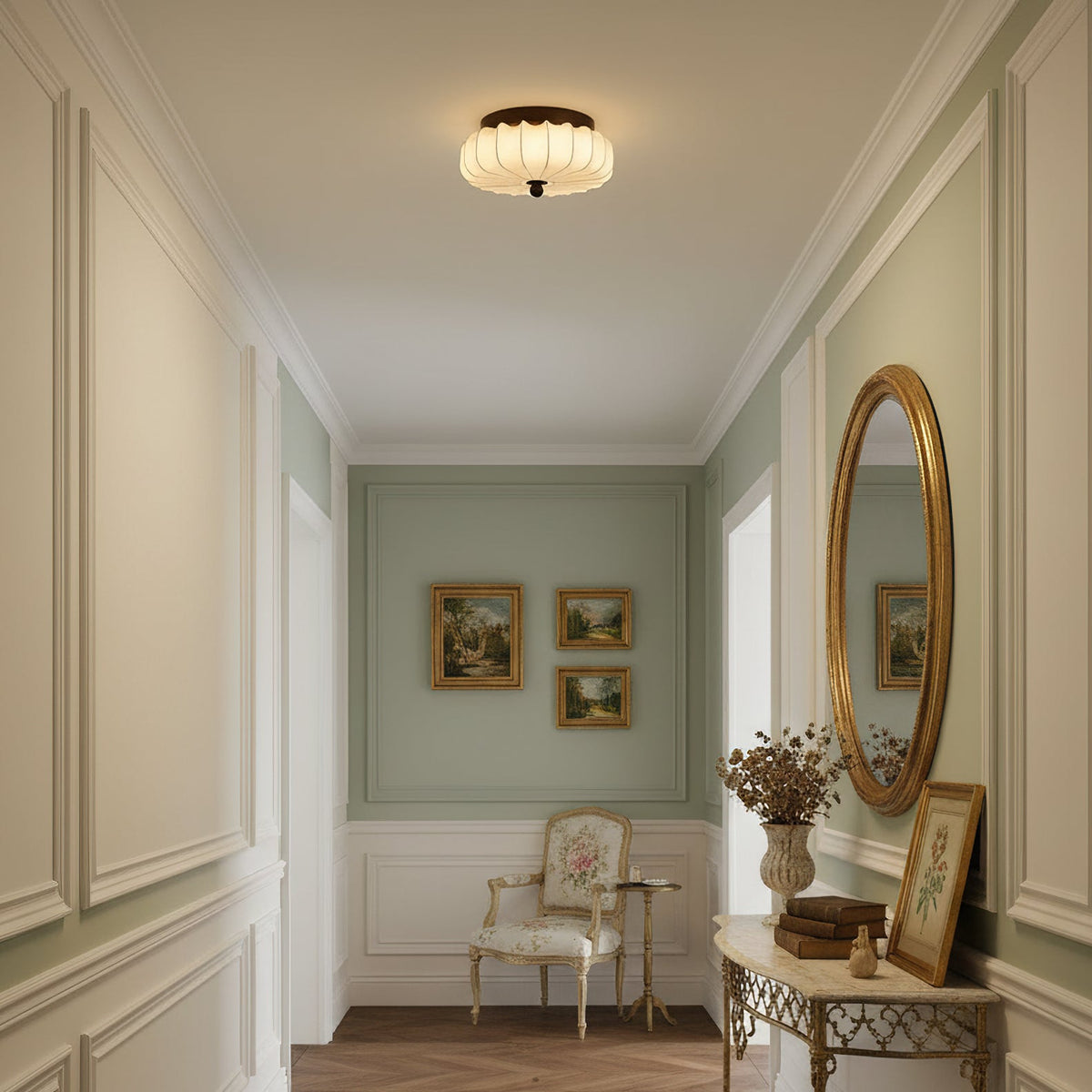 Ceiling Lamp with Walnut Frame and Fabric Shade – Vintage Design with Integrated LED | Sansoti