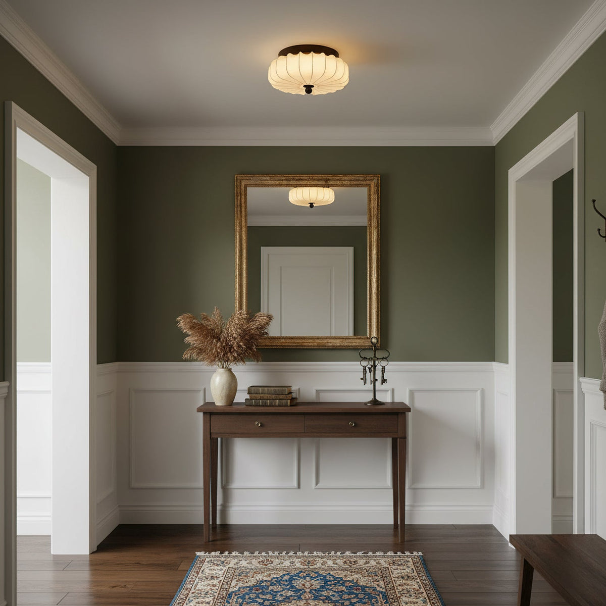 Ceiling Lamp with Walnut Frame and Fabric Shade – Vintage Design with Integrated LED | Sansoti