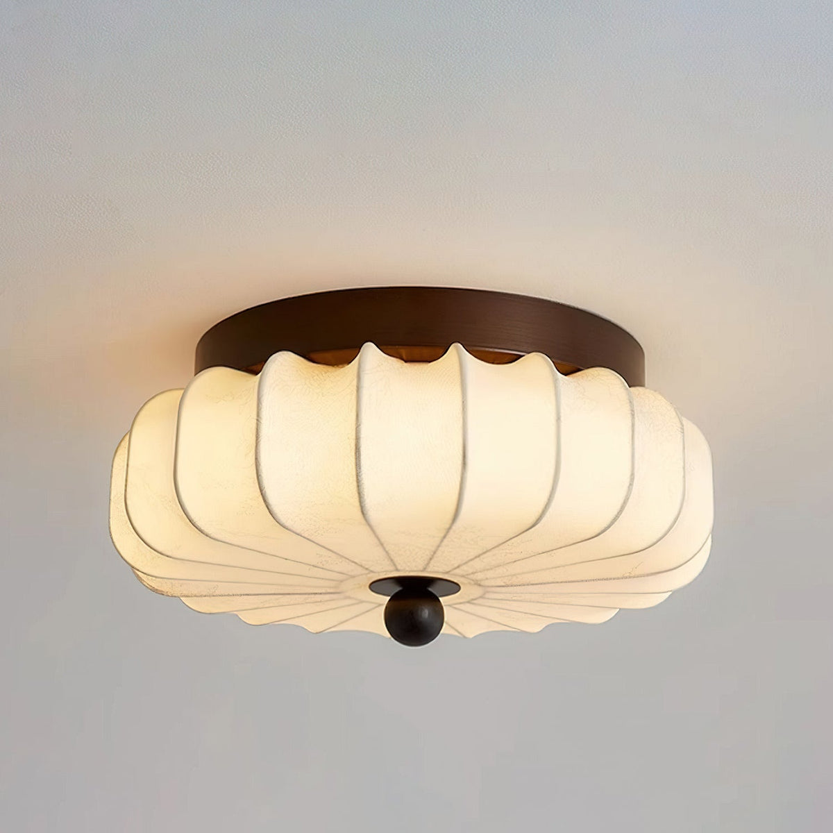 Ceiling Lamp with Walnut Frame and Fabric Shade – Vintage Design with Integrated LED | Sansoti
