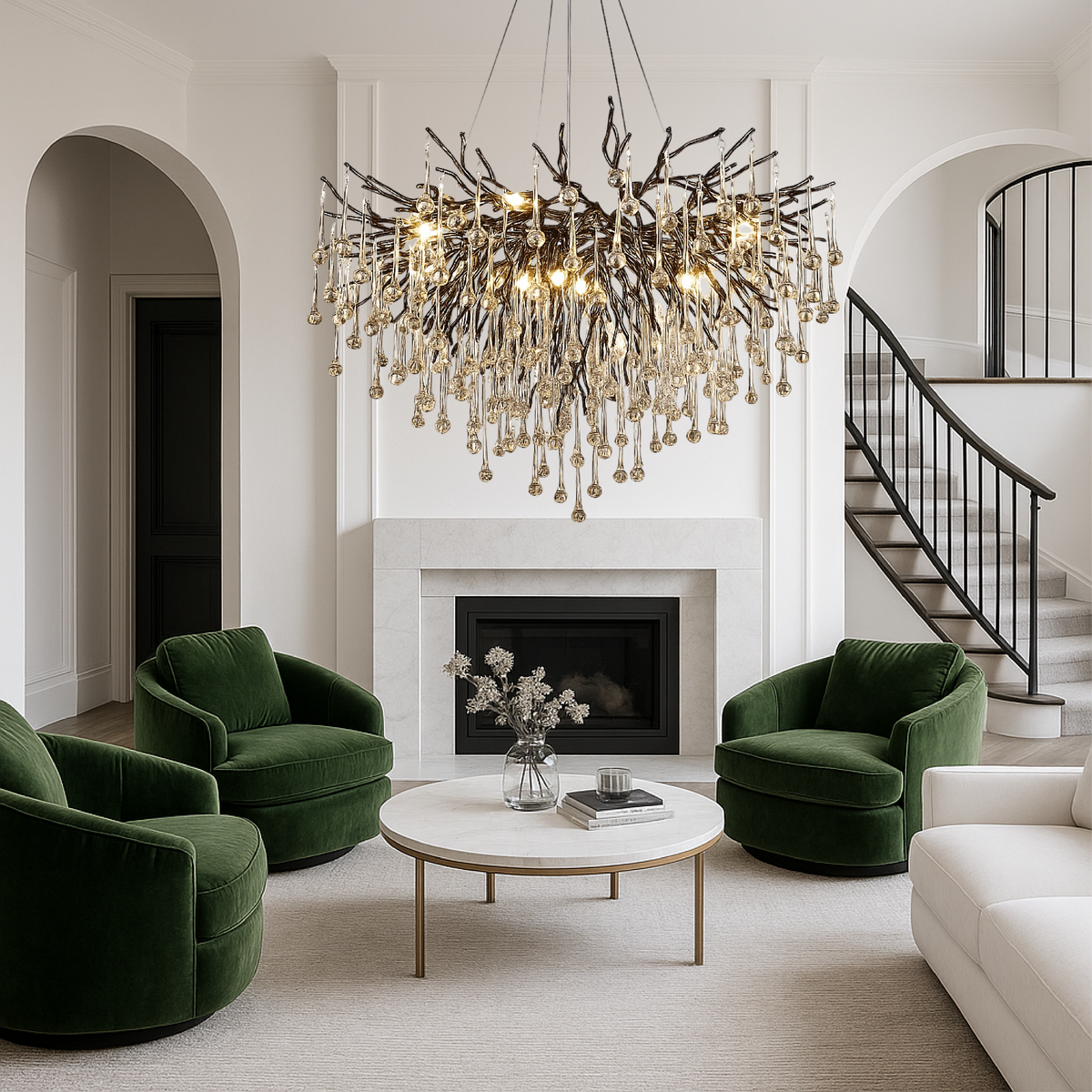 Black Raindrop Chandelier Aluminum Crystal 60-120 cm Living Room Dining Room Luxury Lighting Large Space Design | Sansoti