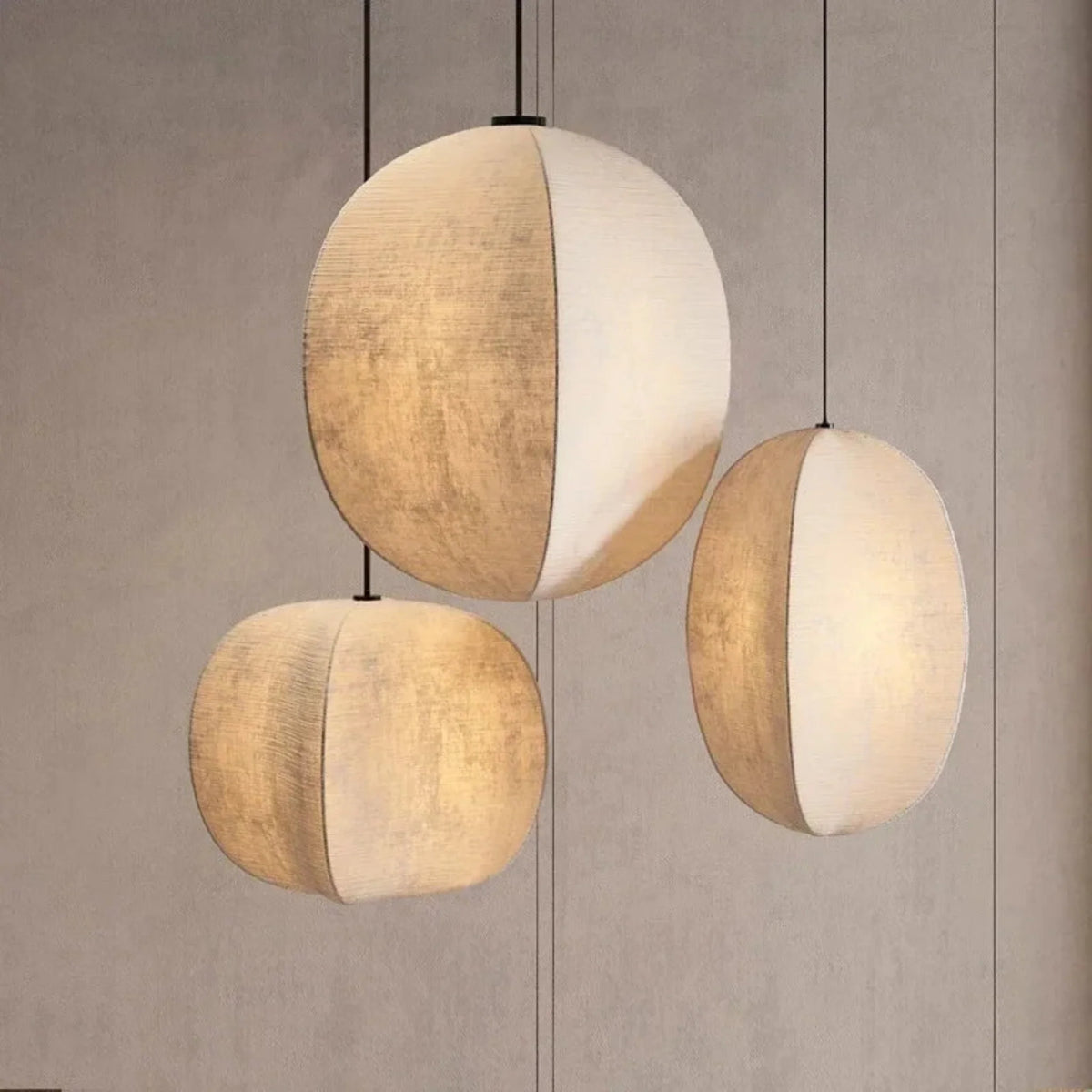 Linnen Hanglamp Lantaarnvorm E27 Naturel Textiel Pendelverlichting voor Eetkamer Hal Woonkamer Sfeervolle Verlichting | Sansoti