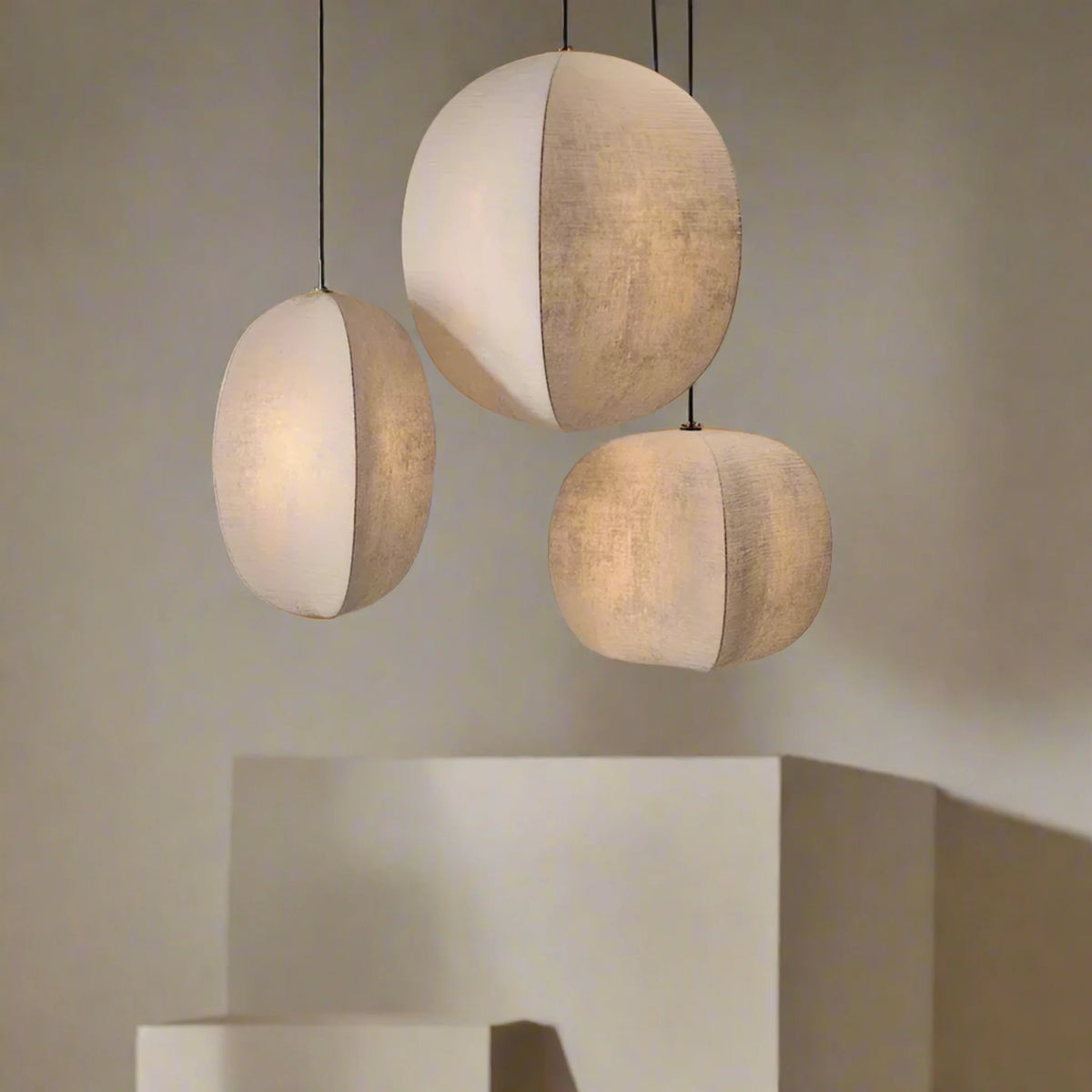 Linnen Hanglamp Lantaarnvorm E27 Naturel Textiel Pendelverlichting voor Eetkamer Hal Woonkamer Sfeervolle Verlichting | Sansoti