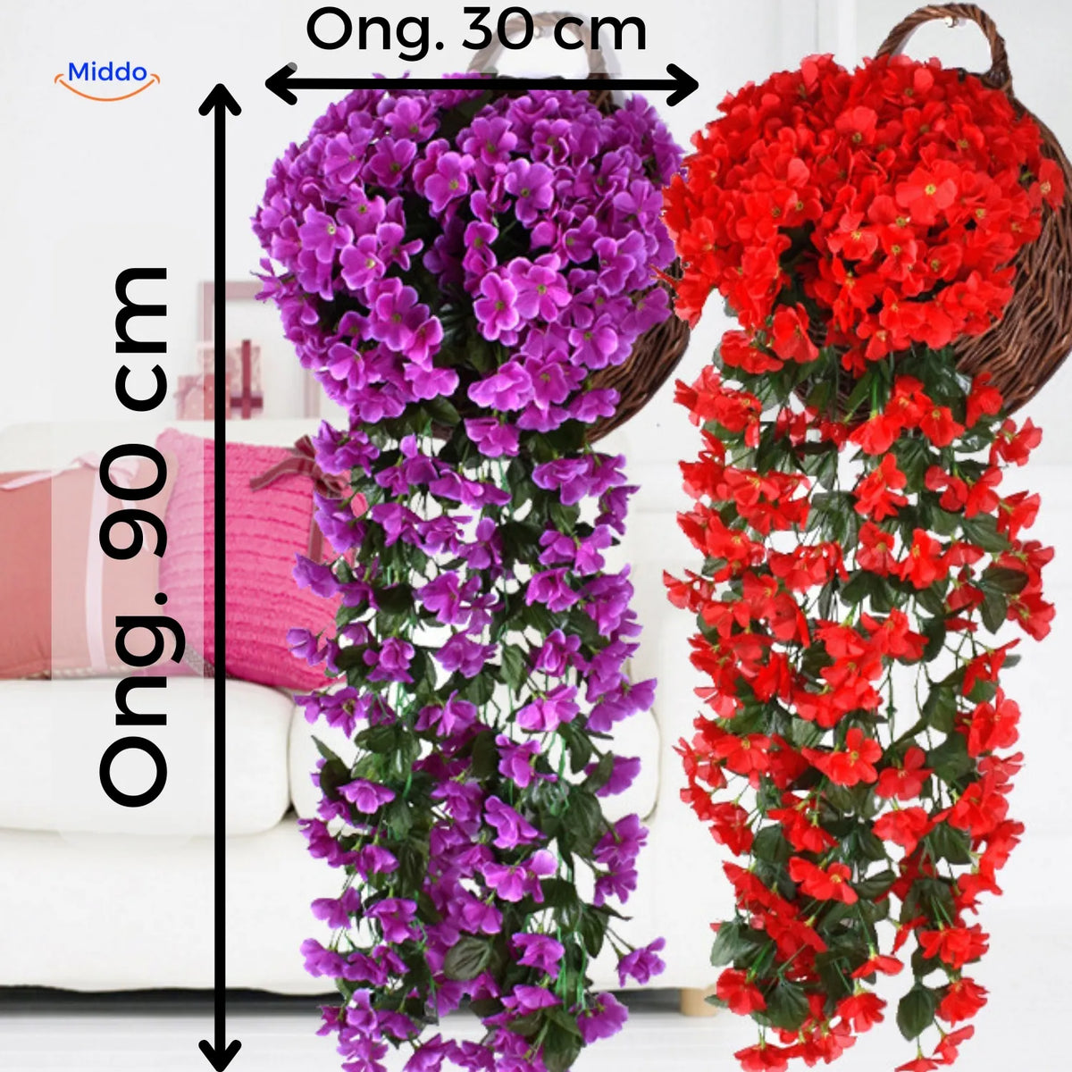 Künstliche Orchideen-Hängepflanze mit hängenden Blüten für Wanddekoration, Innenräume und Hochzeiten | Sansoti