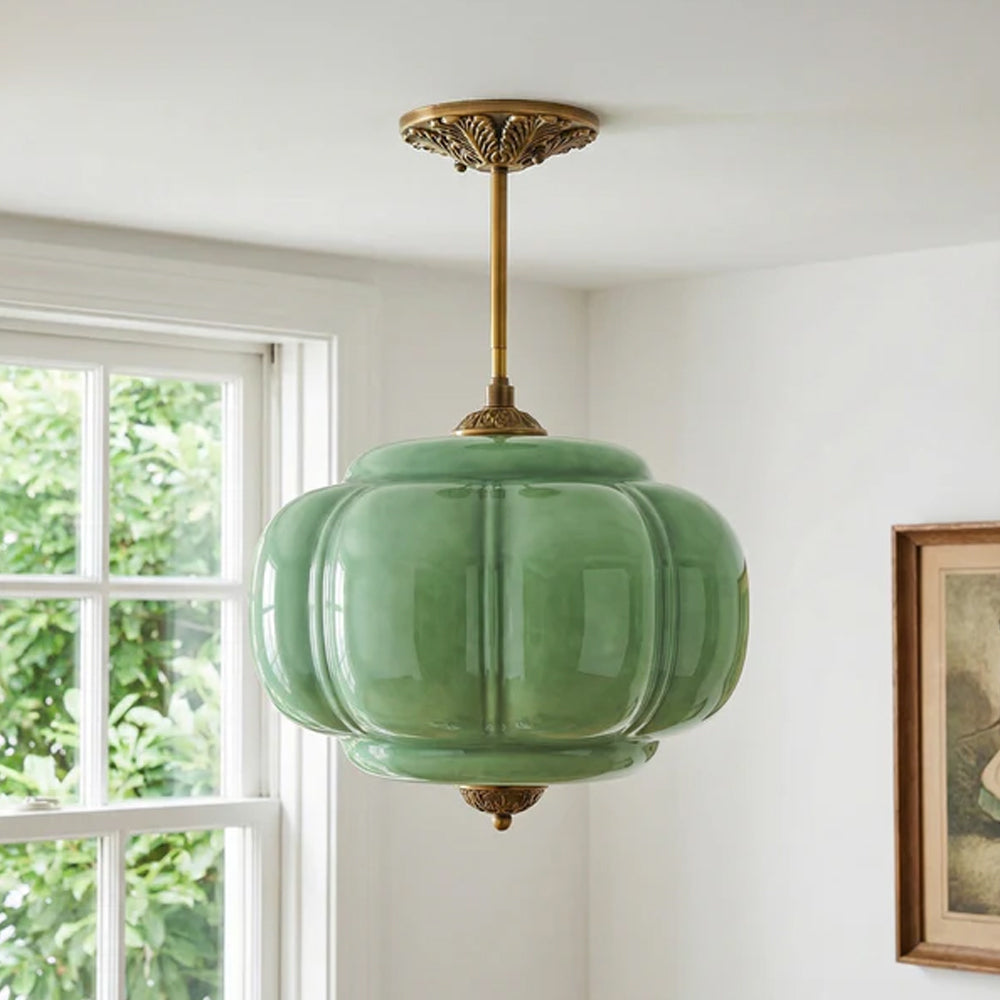 Hängelampe Kürbis Glas Vintage Messing Retro E14 Wohnzimmer Schlafzimmer Flur | Sansoti