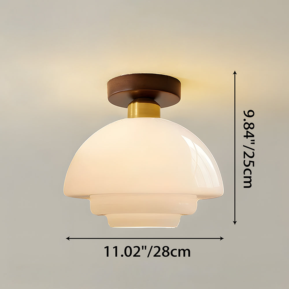 Deckenleuchte aus Holz und Glas – runde Walnuss-Deckenleuchte mit Kupfer, E27 – ⌀ 28/30/32 cm für Flur, Korridor, Küche und Esszimmer | Sansoti