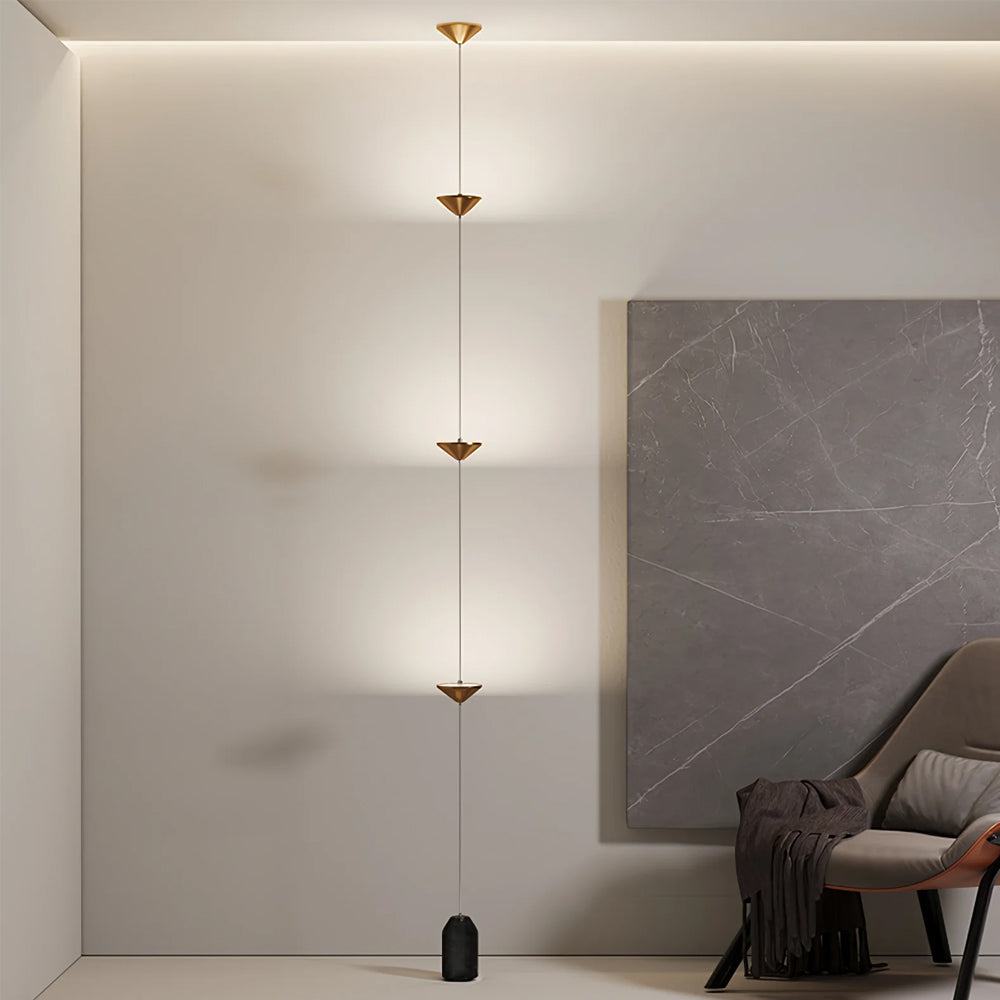Sculptural Pendant Light with Three Conical Shades, Natural Stone Base, Warm LED Light, Modern Design, Living Room | Sansoti