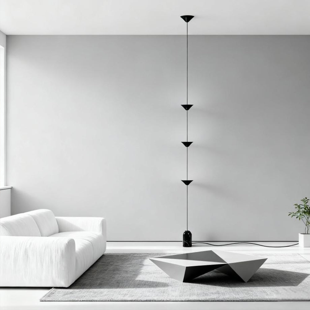 Sculpturale Hanglamp met Drie Conische Kappen Natuurstenen Voetstuk LED Warm Licht Modern Design Woonkamer | Sansoti
