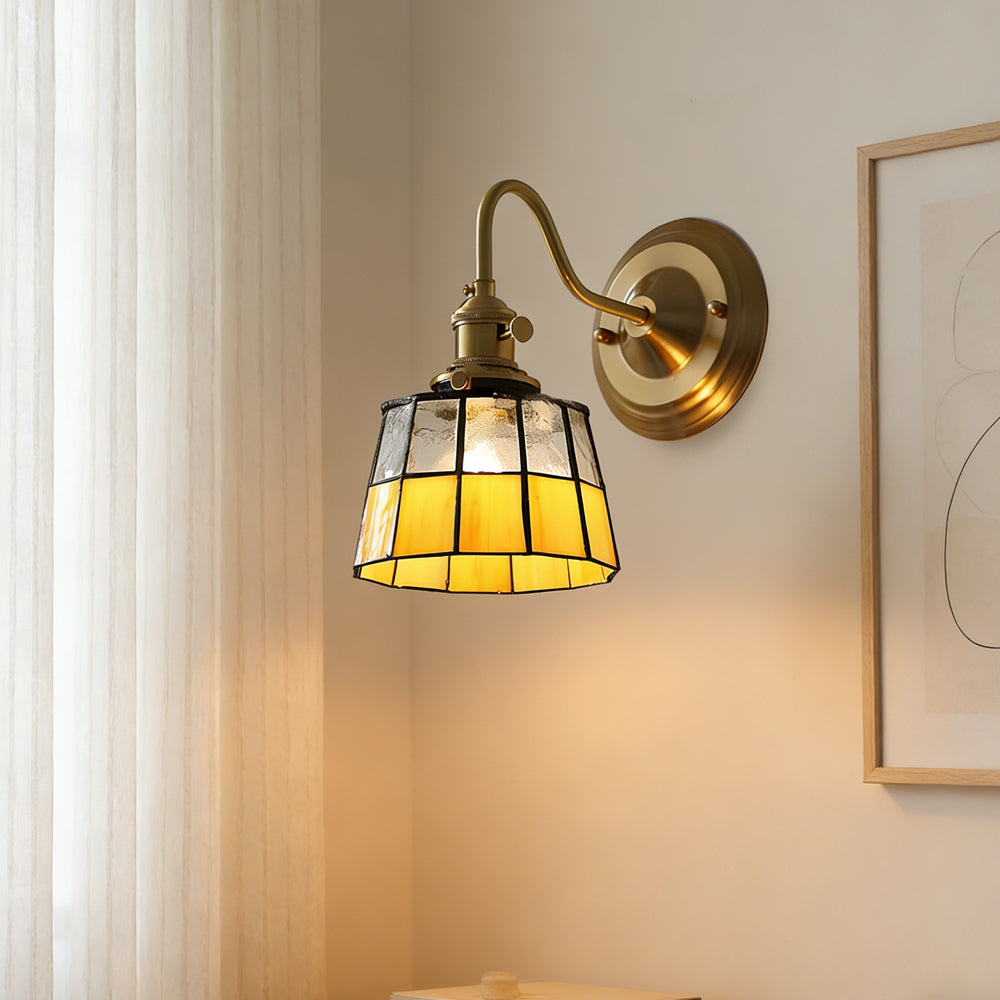 Copper Wall Lamp Study E27 Coloured Glass 24-28 cm High Art Deco Indoor Library | Sansoti