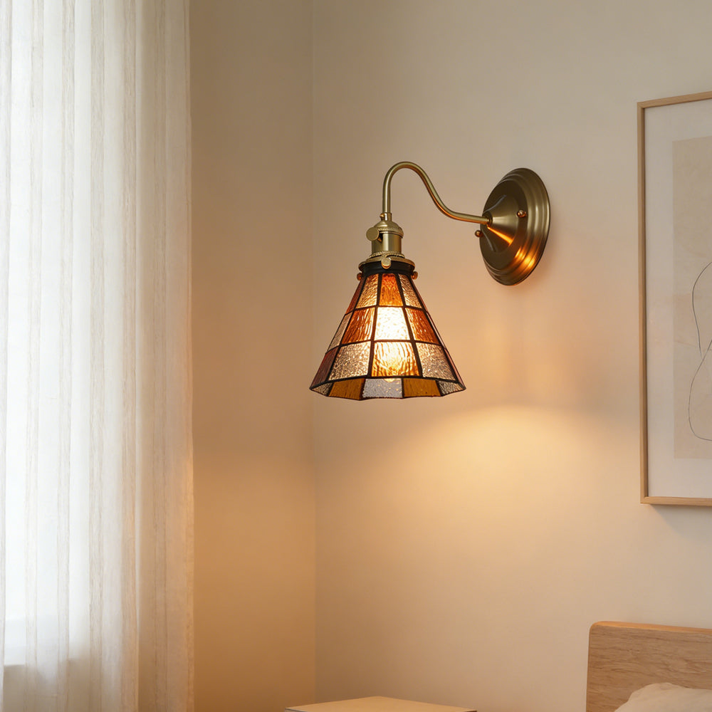 Copper Wall Lamp Study E27 Coloured Glass 24-28 cm High Art Deco Indoor Library | Sansoti