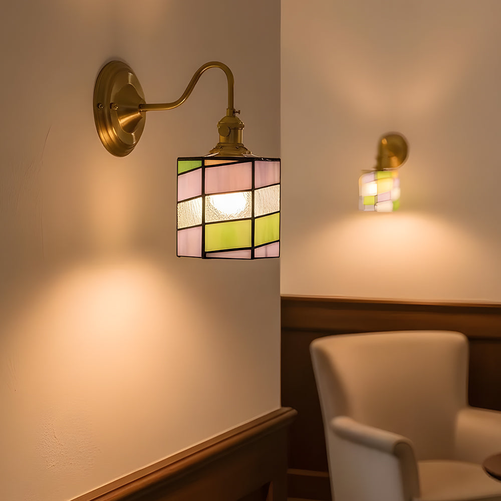 Copper Wall Lamp Study E27 Coloured Glass 24-28 cm High Art Deco Indoor Library | Sansoti