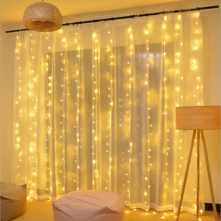 LED-Gardinenbeleuchtung warmweiß, 300 Lämpchen, 3x3m, wasserdicht, stimmungsvolle Beleuchtung für Garten und Balkon, Partydekoration | Sansoti