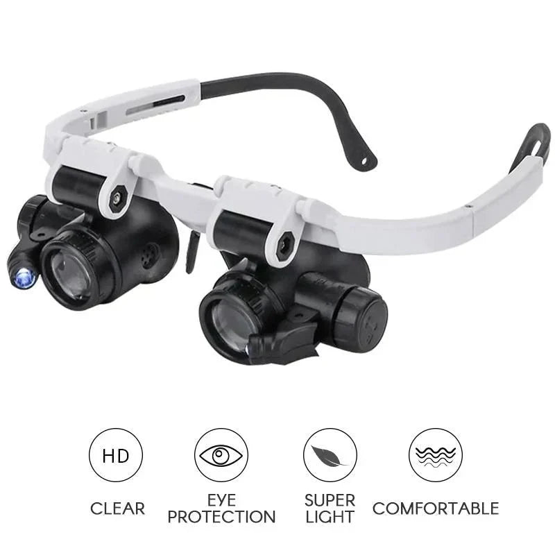 Headband Magnifier with LED Lighting, 8x 15x 23x Magnification Levels for Precision Work, Watch Repair, Handicrafts | Sansoti
