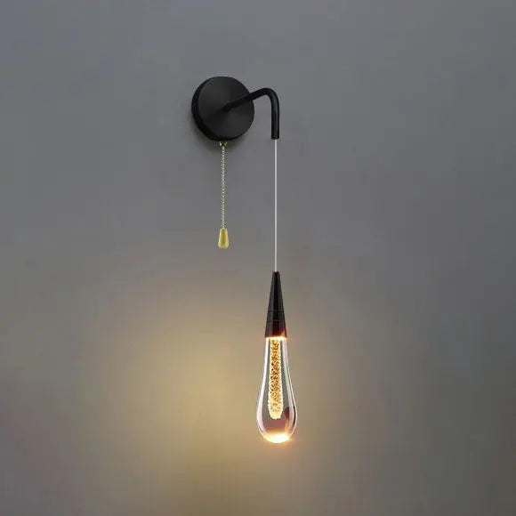 Szklana lampa ścienna LED w kształcie kropli z metalową oprawą – nowoczesne szklano-metalowe oświetlenie ścienne do sypialni, salonu i korytarza – regulowana barwa światła: ciepła biel, neutralna biel lub chłodna biel | Sansoti