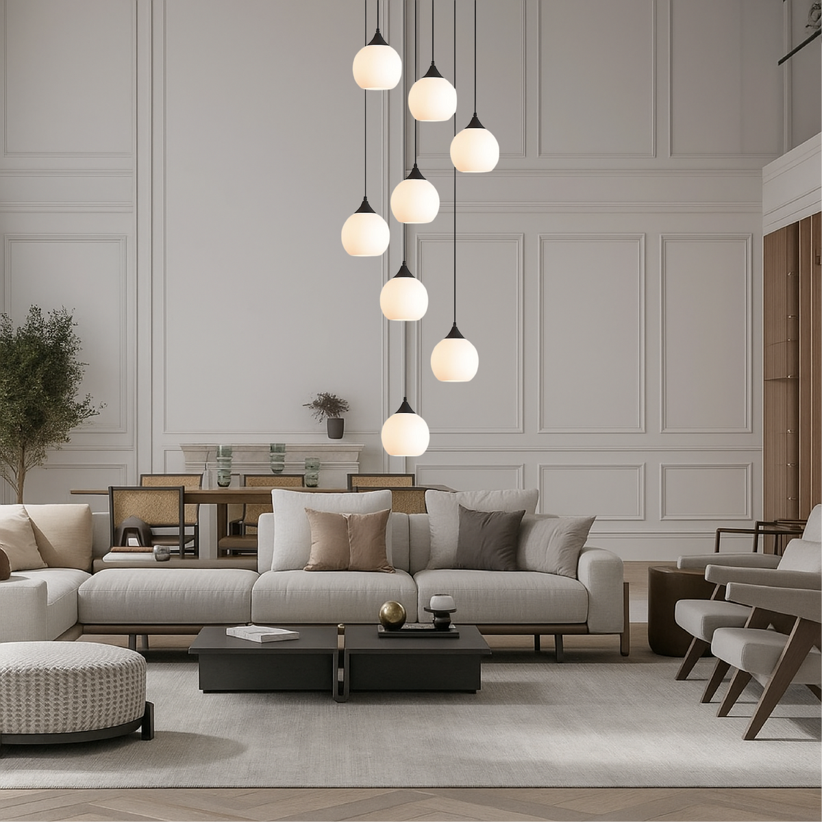 Lustre d’escalier Villa Gades LED verre noir escalier hall suspension éclairage moderne luxe plafond haut entrée | Sansoti