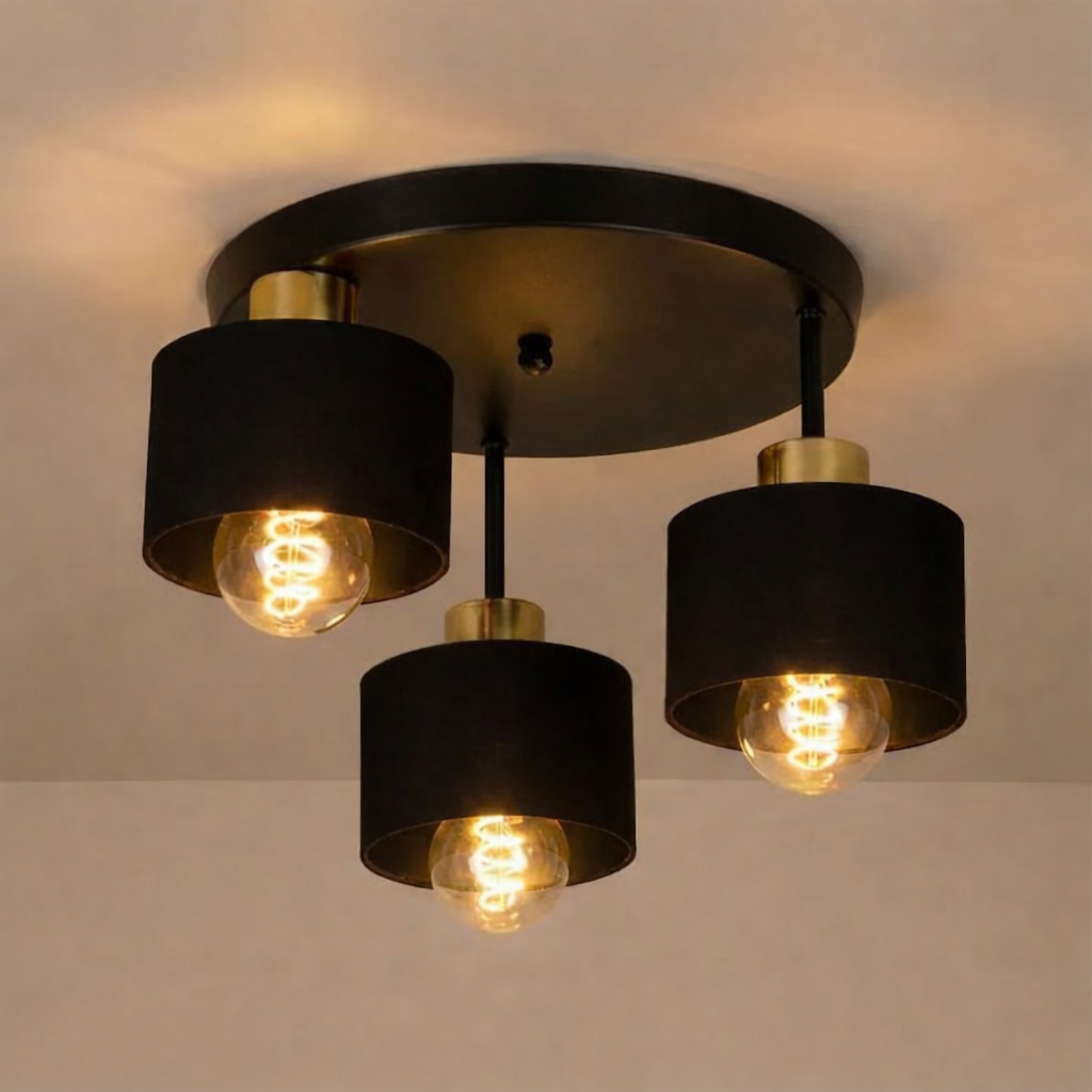 Ceiling Lamp 3 Lights Black Gold Metal E27 Ø30cm Modern Design | Sansoti